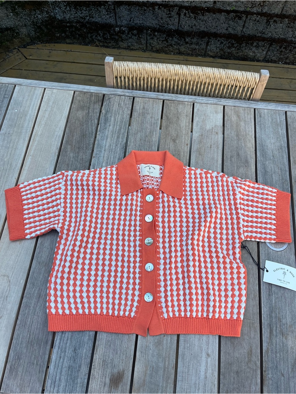 Electric & Rose Orange Knit Polo Cardigan& Shorts Set